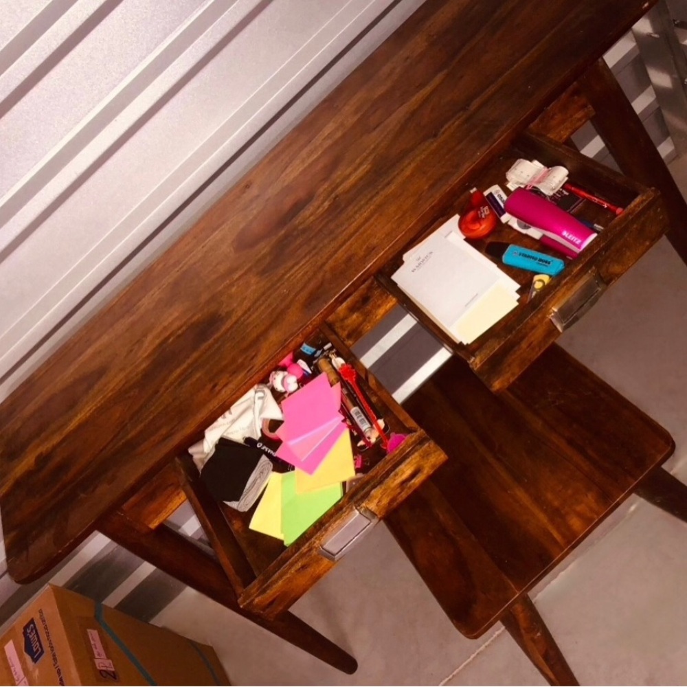 Space Saving Desk Consele Table Drawers Stool Office Work Home Brown Wood Cherry